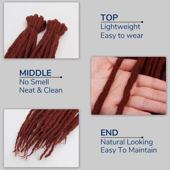 20 Inch Dark Brown Wool Dreadlock Extensions Double Ended 20 Strands 0.6… - Picture 3 of 7